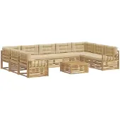 vidaXL Buiten bank set 10 st Wit en Beige Massief Acacia Hout