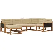 vidaXL Buiten bank set 6 st Natuurlijk en Beige