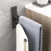 Unyqoos Zelfklevende handdoekhouder zwart met draaibare dubbele stang voor badkamer
