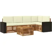 vidaXL Buiten bank set 6 st Natuurlijk en Crème Polyester