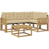 vidaXL Buiten bank set 5 st Wit en Beige