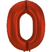 Folat - Folieballon Cijfer 0 Rood Metallic Mat - 86 cm
