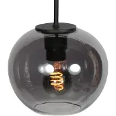Mexlite HaloSwap 4292ZW – Zwarte hanglamp met bolvormig smoke glas van Ø20 cm