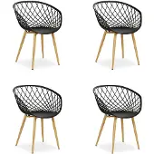 Homestyle4u Set van 4 tuinstoelen met armleuningen, zwarte tuinstoelen, stoelen voor balkon, plastic stoelen, keukenstoelen, outdoor stoelen, terrasstoelen
