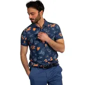 New Zealand Donkerblauwe poloshirt oranje bloemen print