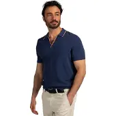 New Zealand Donkerblauw v-hals poloshirt boord oranje randje