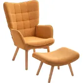 HOMCOM -Ohrensessel mit Hocker-Kord-72L x 80B x 101H cm-Braun