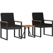vidaXL Buitenmeubels set 3 st Zwart poly rattan