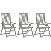 vidaXL Verstelbare tuinstoelen, 3 stuks, met kussens, van massief acaciahout