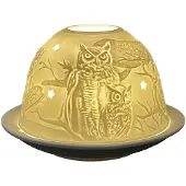 Clayre & Eef Waxinelichthouder Ø 12x8 cm Wit Porselein Uil