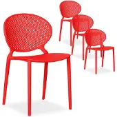 Homestyle4u Tuinstoelen - Set van 4 - Balkonstoel - Stapelstoelen - Rood