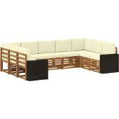 vidaXL Buiten bank set 9 st Natuurlijk en Crème Polyester