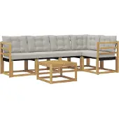 vidaXL Buiten bank set met kussen 6 pcs Wit en Lichtgrijs