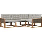 vidaXL Buiten bank set 4 st Naturel en lichtgrijs