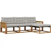 vidaXL Buiten bank set 4 st Naturel en lichtgrijs