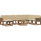 vidaXL Buiten bank set 9 st Natuurlijk en Beige