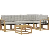 vidaXL Buiten bank set met kussen 6 pcs Wit en Lichtgrijs