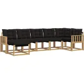 vidaXL Buiten bank set met kussen 7 pcs Wit en zwart