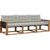 vidaXL Buiten bank set 3 st Naturel en lichtgrijs