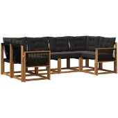 vidaXL Buiten bank set 6 st Naturel en Zwart