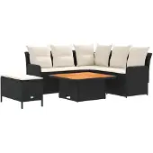 vidaXL Meubelsets 5 st Zwart en Crème PE Riet