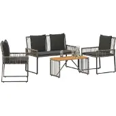 vidaXL Buitenmeubels set 9 st Grijs en Donkergrijs poly rattan