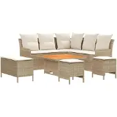 vidaXL Meubelsets 7 st Beige en Crème PE Riet