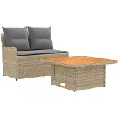 vidaXL Tuin Armleuning Sofa met Opklapbare Tafel 2 Stuk PE Riet