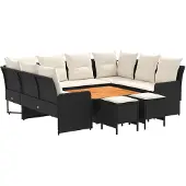 vidaXL Meubelsets 8 st Zwart en Crème PE Riet