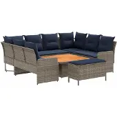 vidaXL Meubelsets, 7 stuks, grijs en marineblauw, gemaakt van PE-rotan