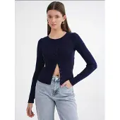 MixRay Geknoopte Slim Fit Geribbelde Brei Cardigan