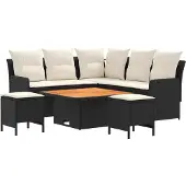 vidaXL Meubelsets 6 st Zwart en Crème PE Riet