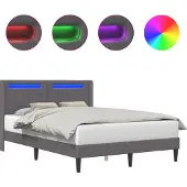 vidaXL Bedframe met LED-stripverlichting Grijs 120 x 200 cm Kunstleer