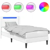 vidaXL Bedframe met LED-stripverlichting Wit 90 x 190 cm Kunstleer