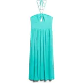 Superdry Dames Midi-jurk met blauw uitgesneden motief (L), Casual, Viscose, Mouwloos / spaghettibandjes W8011660A