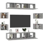 vidaXL 8-delige Tv-meubelset bewerkt hout betongrijs