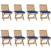 vidaXL Tuinstoelen 8 st inklapbaar met kussens massief teakhout