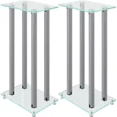 vidaXL Luidsprekerstandaards 2 st 4 pijlers gehard glas zilverkleurig