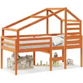 vidaXL Hoogslaper met dak massief grenenhout wasbruin 90x190 cm