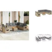 vidaXL 10-delige Loungeset met kussens poly rattan beige