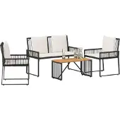 vidaXL Buitenmeubels set 4 pcs Zwart en Crème Wit poly rattan
