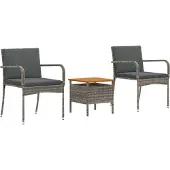 vidaXL Tuin Bistro Set 3 pcs Grijs poly rattan