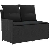 vidaXL Tuin Armleuning Sofa met Opklapbare Tafel 2 Stuk Zwart PE Riet