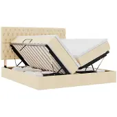 vidaXL Opbergbed met hoofdeinde met opslag Crème 200 x 200 cm Stof