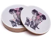 Phoenix Onderzetters 'olifant met jong', set van 6 stuks, rond