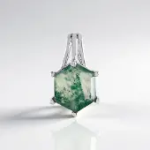 Cavill - Hanger Zeshoekige Mosagaat 3,6 ct - 925 Sterling Zilver met Platina Plating - Elegante Groene Edelsteen Sieraad
