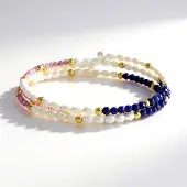 Cavill - Stalen Armband met Witte Zoetwaterkweekparels & Lapis Lazuli - 18,95 ct Totaal - Luxe Goudkleurige Accenten - Elegant Dames Sieraad
