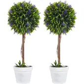 Aosom Set van 2 kunstplanten inclusief plantenbak en kunstmos, kunstmatige lavendelstelen, wit+groen+paars