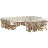 vidaXL Buiten bank set 13-zits Natuurlijk en Crème Wit Polyester