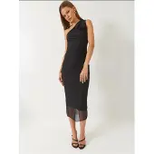 Bianco Asymmetrische Kraag Midi-Jurk met Strik